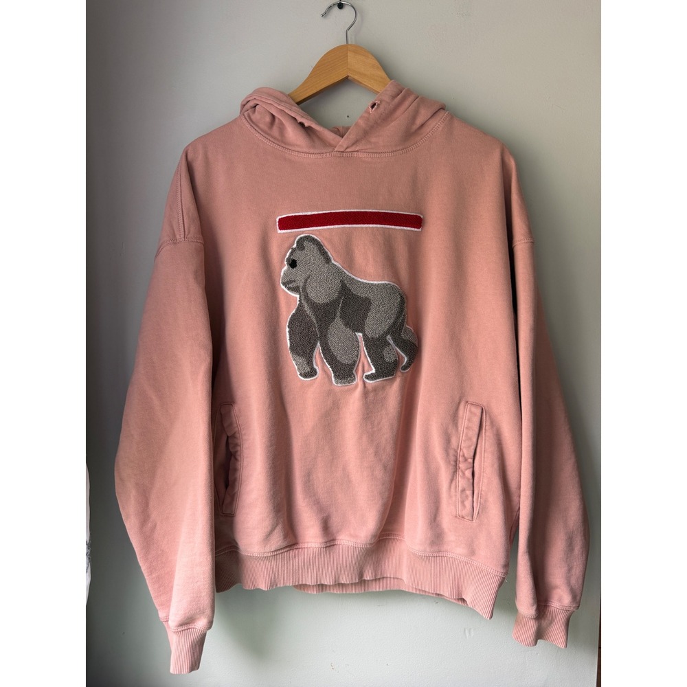 RawGear Mens Gorilla Chenille Patch Hoodie Pink Cotton Sweatshirt Medium